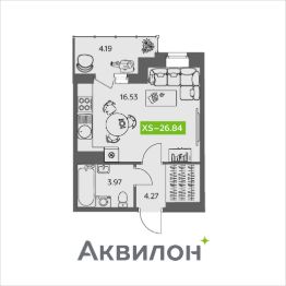 студия, 27 м², этаж 4