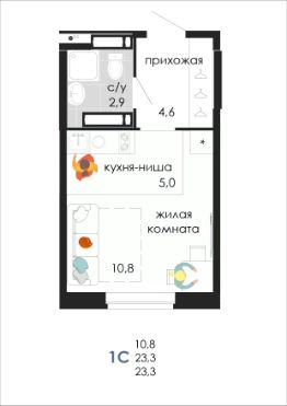 студия, 23 м², этаж 17