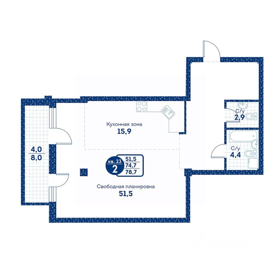 Продажа двухкомнатной квартиры 78,7м² ул. Казанская, 24, Киров, Кировская  область - база ЦИАН, объявление 288550756