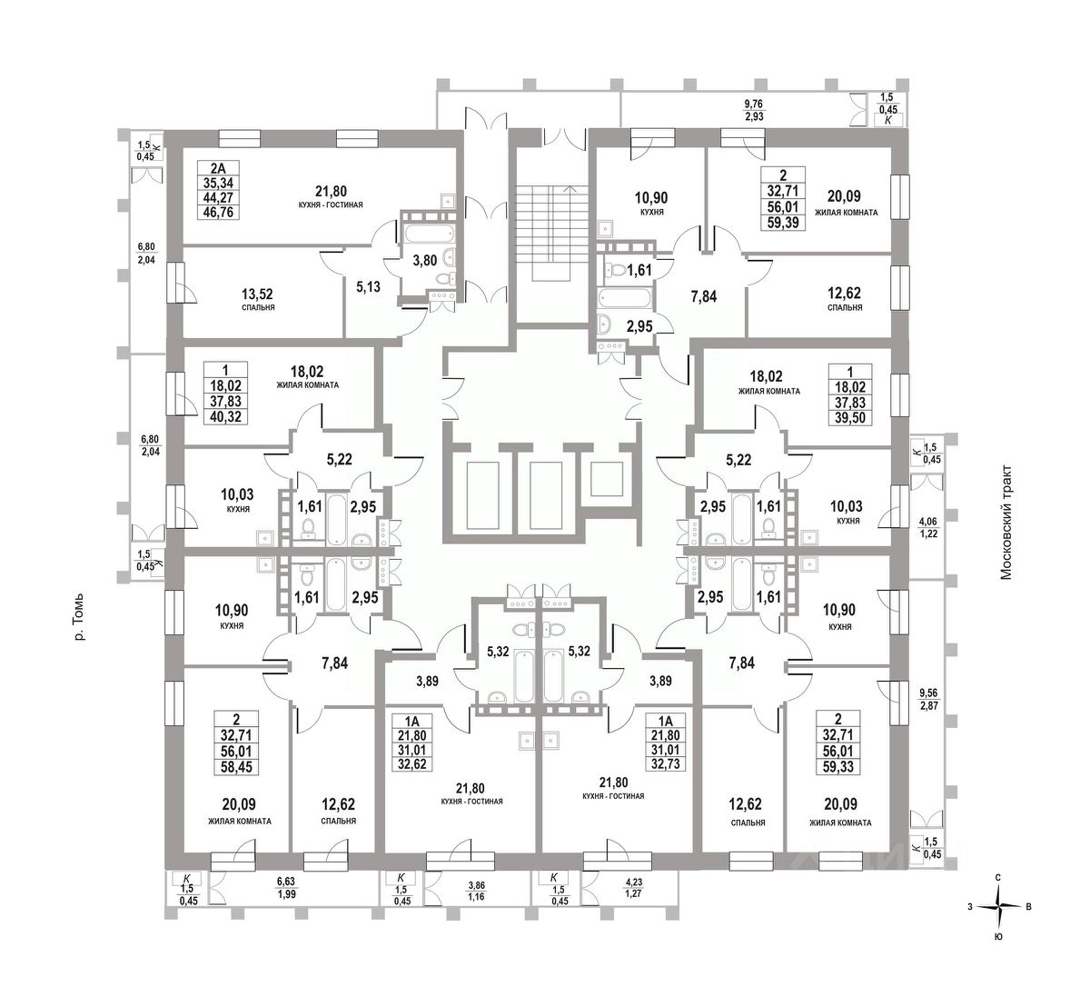 Продаю двухкомнатную квартиру 59,3м² тракт Московский, 109Б/2, Томск,  Томская область - база ЦИАН, объявление 288465371