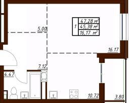 1-комн.кв., 47 м², этаж 10