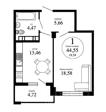 Планировка этой квартиры по данным Циан