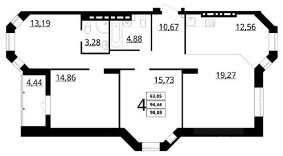 4-комн.кв., 99 м², этаж 2