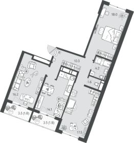 3-комн.кв., 86 м², этаж 3