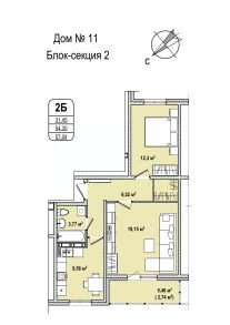 2-комн.кв., 57 м², этаж 6