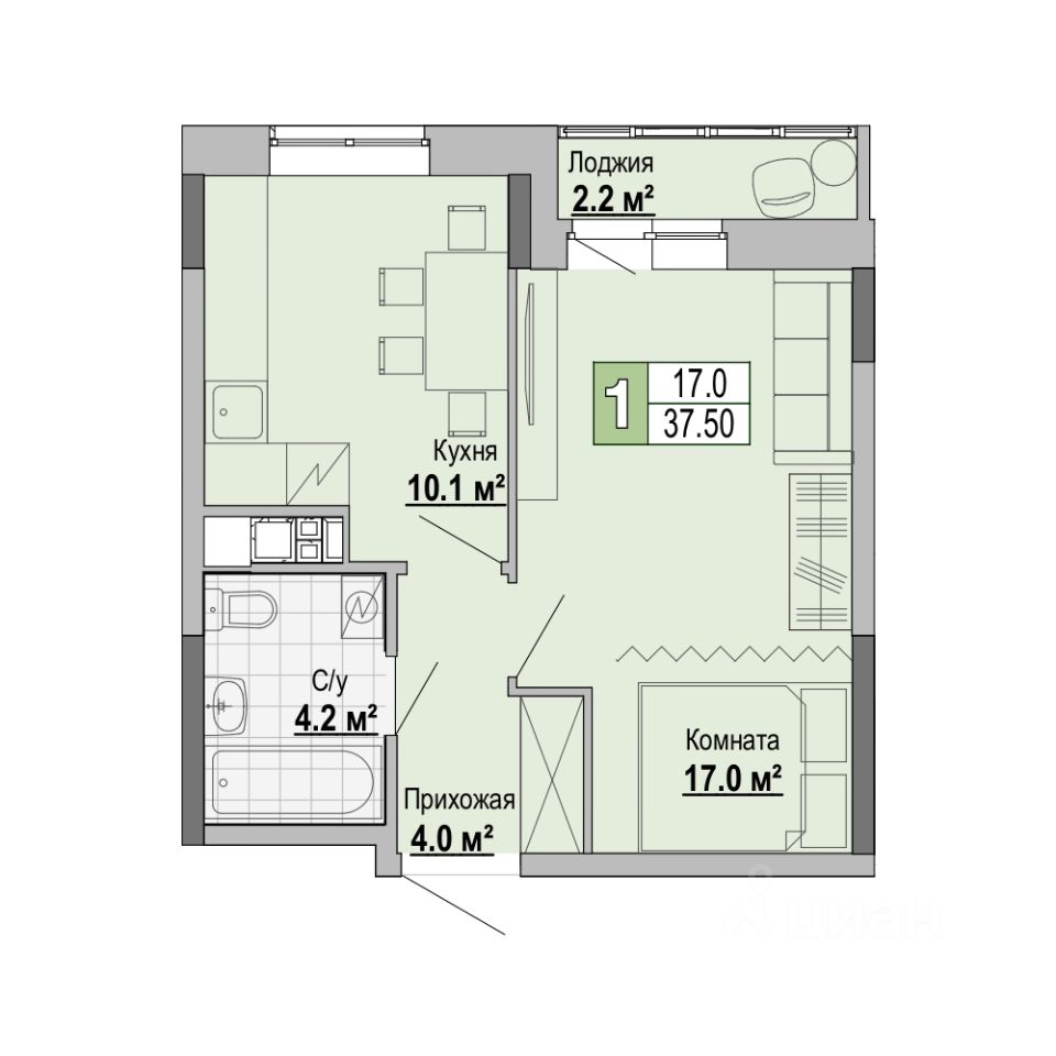 Продажа однокомнатной квартиры 37,5м² Ленинградская ул., 1А, Ижевск,  Удмуртская респ. - база ЦИАН, объявление 290547775