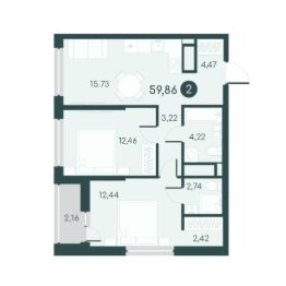 2-комн.кв., 60 м², этаж 10