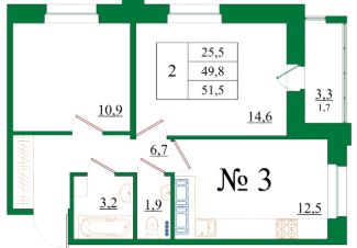 2-комн.кв., 52 м², этаж 8