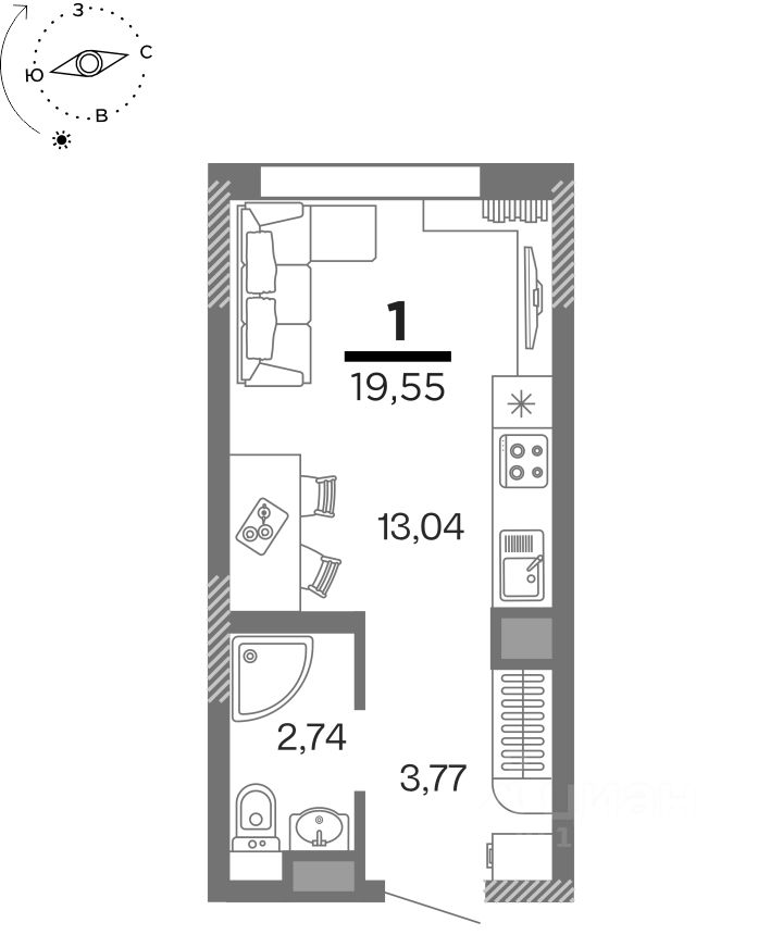 Продается1-комн.квартира,19,55м²