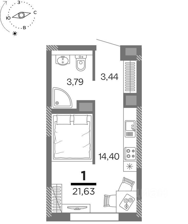 Продается1-комн.квартира,21,63м²