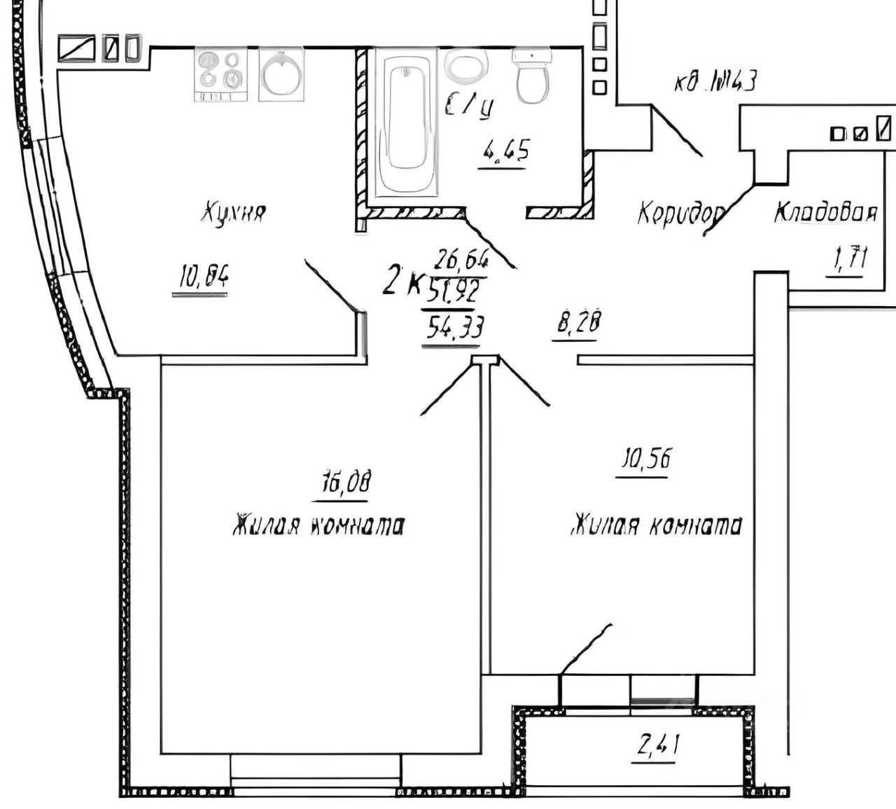 Планировка этой квартиры по данным Циан