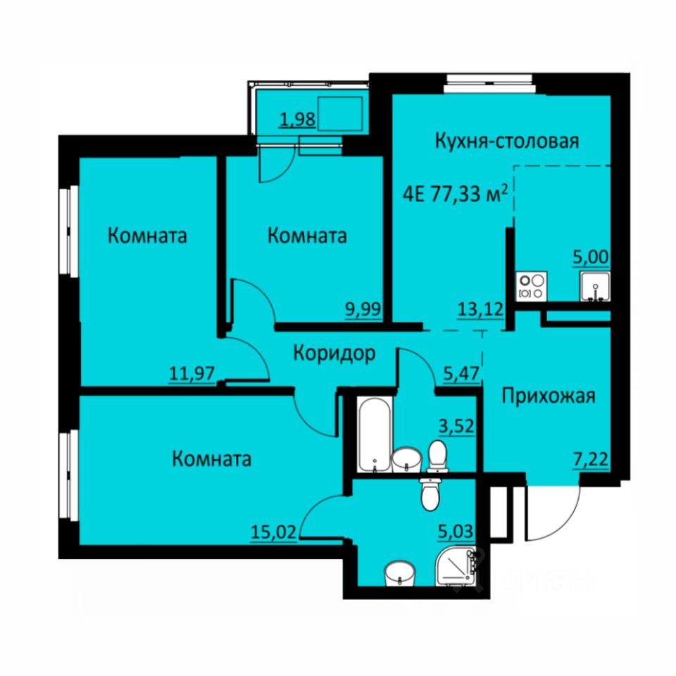 Продаю четырехкомнатную квартиру 77,4м² ул. Водопроводная, 6/2, Пермский  край, Кондратово деревня - база ЦИАН, объявление 291056504