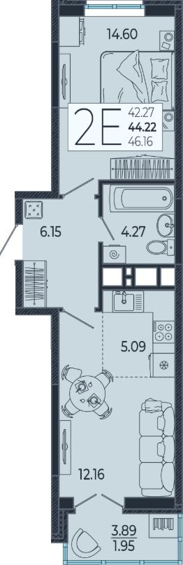 студия, 44 м², этаж 13