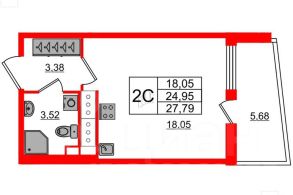 студия, 27 м², этаж 22