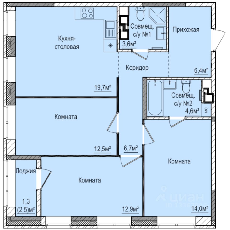 Продаю трехкомнатную квартиру 81,7м² Ижевск, Удмуртская респ., Буммаш жилой  район, Покровский жилой комплекс - база ЦИАН, объявление 285450704