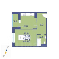 1-комн.кв., 45 м², этаж 2