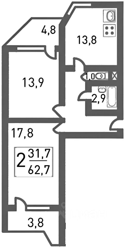 Планировка этой квартиры по данным Циан