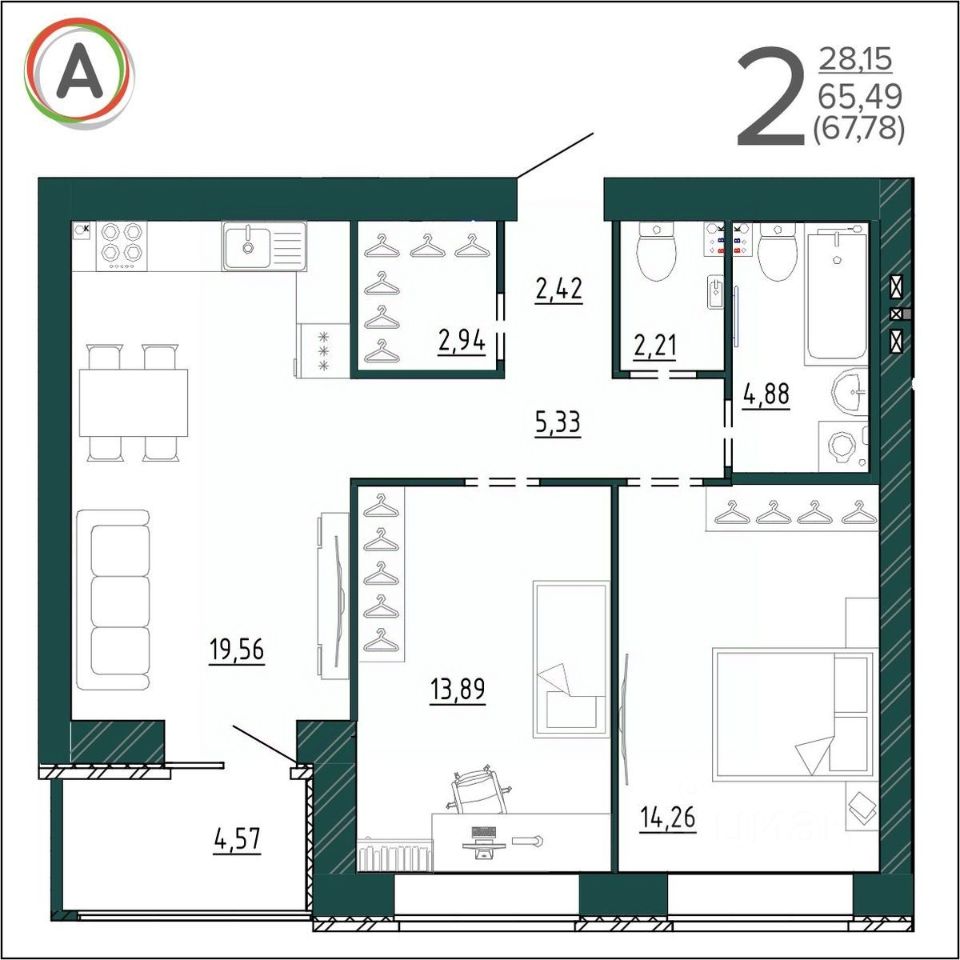 Продаю двухкомнатную квартиру 67,8м² Брянск, Брянская область, Романовский  жилой комплекс - база ЦИАН, объявление 279247967