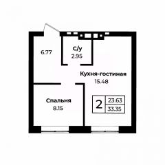 2-комн.кв., 33 м², этаж 4