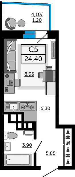 студия, 24 м², этаж 6