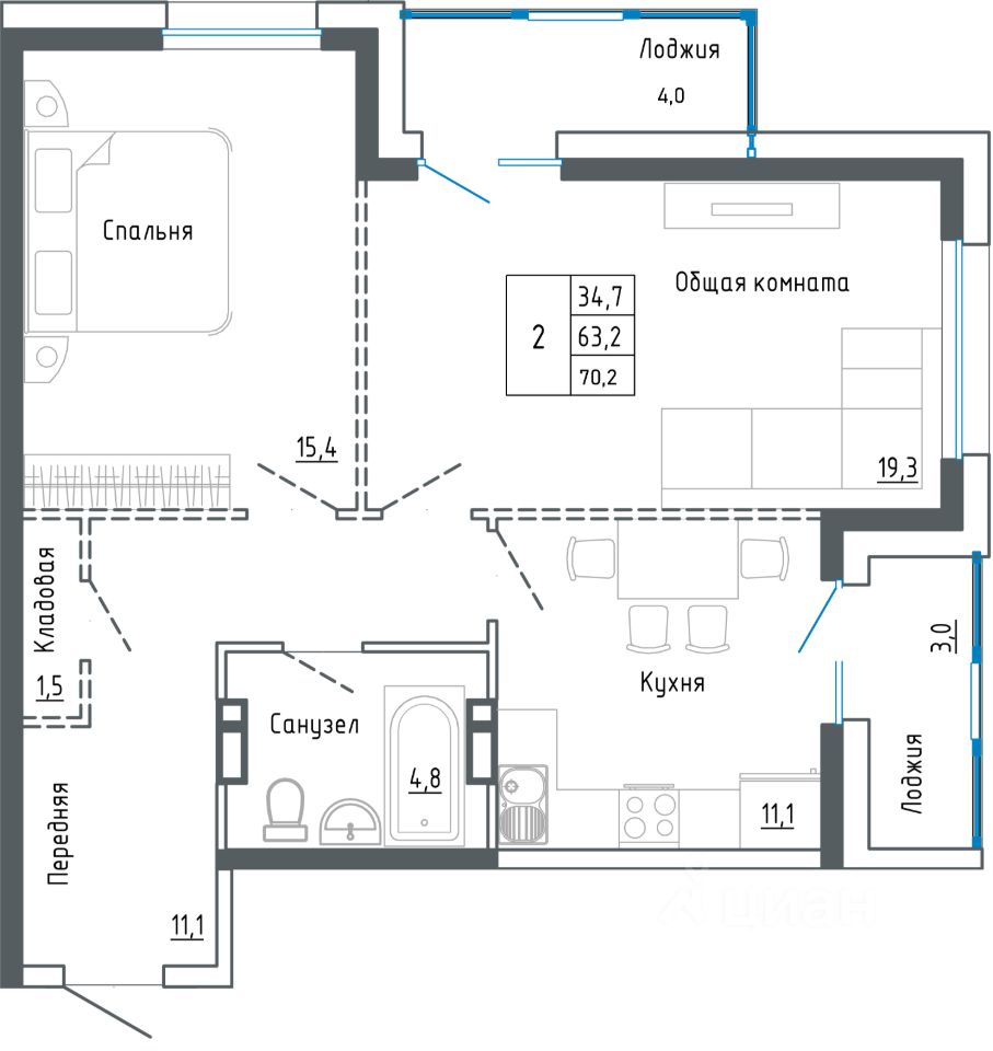 Купить двухкомнатную квартиру 70,6м² ул. Александра Францева, 44, Уссурийск,  Приморский край - база ЦИАН, объявление 291757926