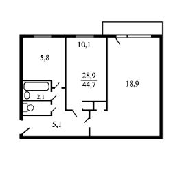 2-комн.кв., 45 м², этаж 4