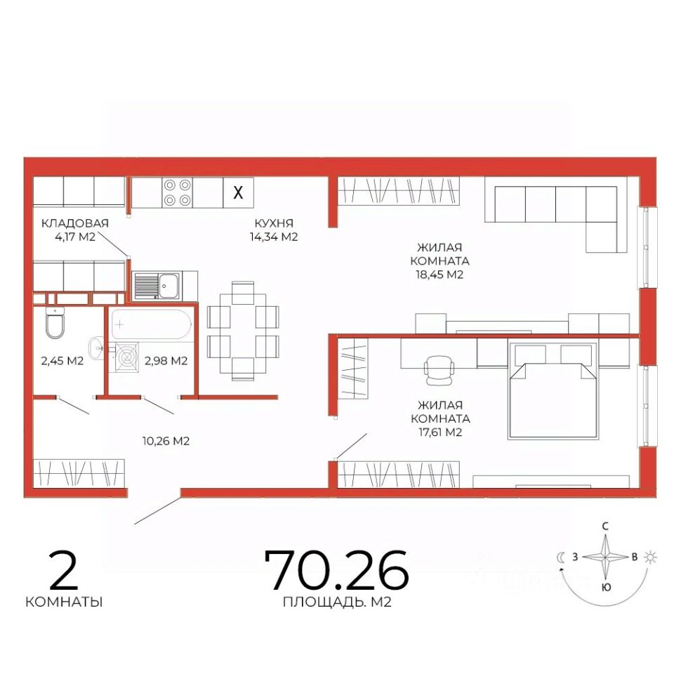 Продаю двухкомнатную квартиру 70,3м² Пенза, Пензенская область, Лугометрия  жилой комплекс - база ЦИАН, объявление 292140641