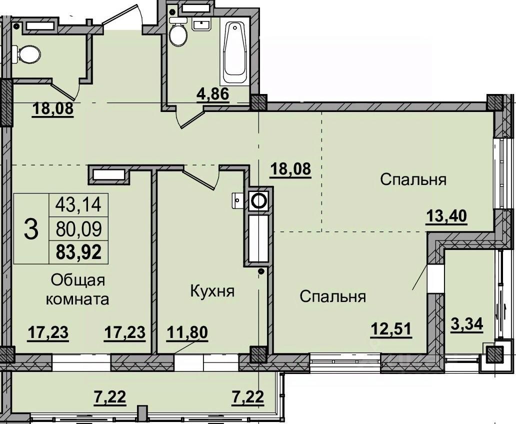 Продажа трехкомнатной квартиры 83,9м² просп. Михаила Николаева, 31/5,  Якутск, Саха (Якутия) респ. - база ЦИАН, объявление 292176262