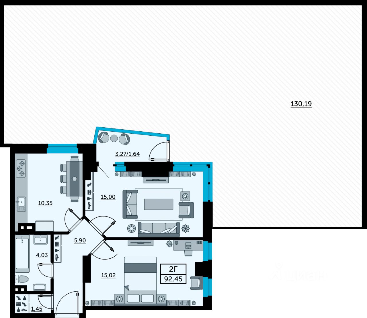 Продаю двухкомнатную квартиру 93,1м² ул. Ларина, 45с2, Ростов-на-Дону,  Ростовская область - база ЦИАН, объявление 286253939