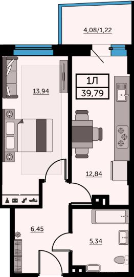 1-комн.кв., 39 м², этаж 19