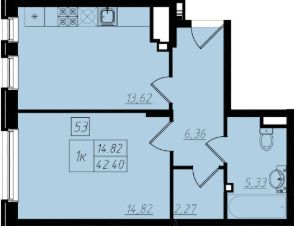 1-комн.кв., 43 м², этаж 1