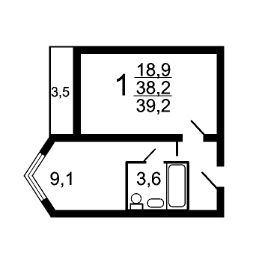 1-комн.кв., 39 м², этаж 12