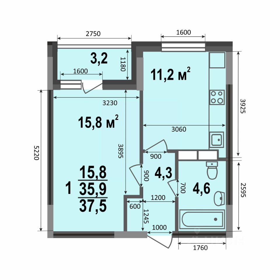 Продаю однокомнатную квартиру 37,5м² ул. Смоленская, 3А, Владимир,  Владимирская область - база ЦИАН, объявление 292273985