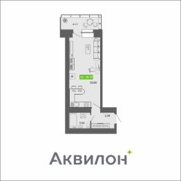 студия, 28 м², этаж 2