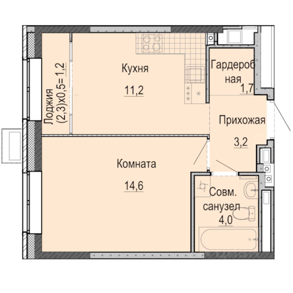 1-комн.кв., 35,9 м², 20/25 этаж