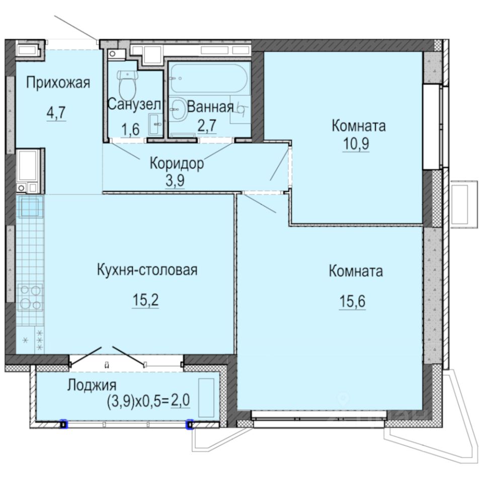 2-комн.кв., 56,6 м², 24/25 этаж