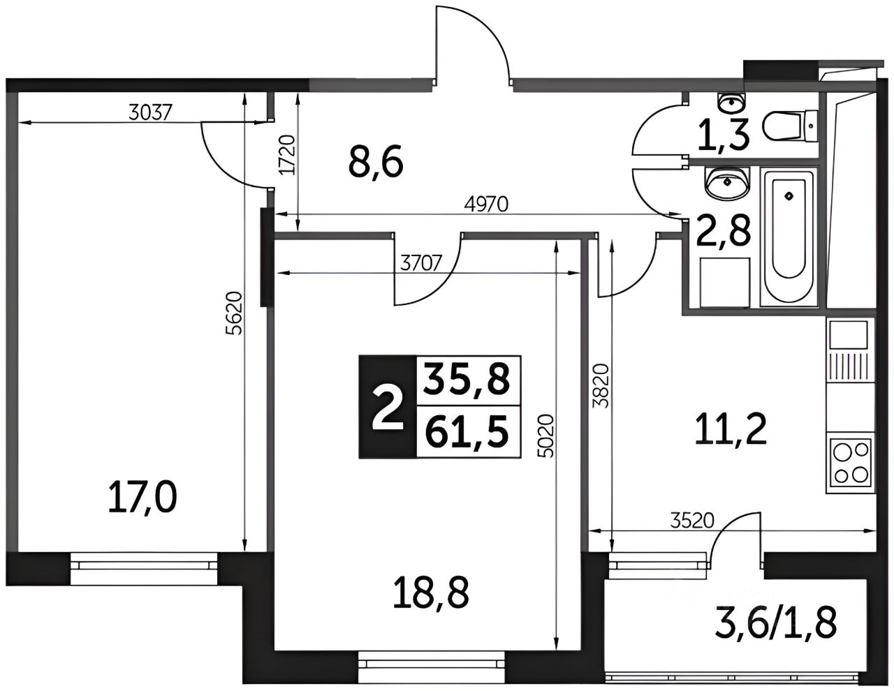 Планировка этой квартиры по данным Циан