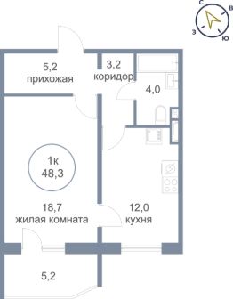 1-комн.кв., 48 м², этаж 5