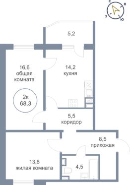 2-комн.кв., 68 м², этаж 5