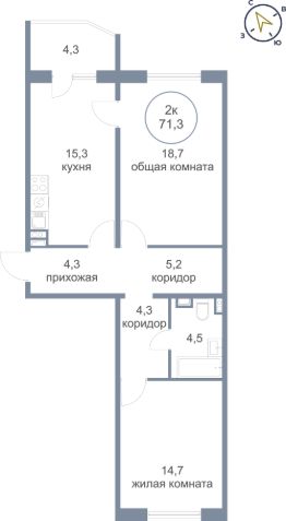 2-комн.кв., 71 м², этаж 5