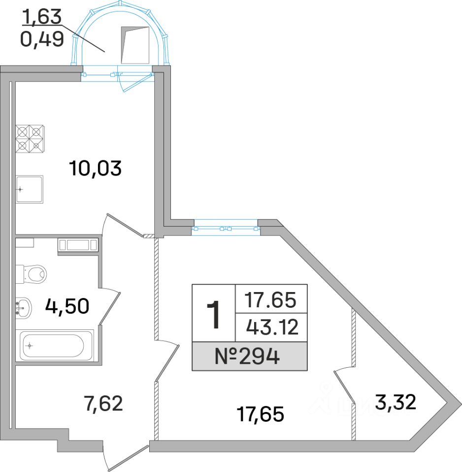 Купить однокомнатную квартиру 43,1м² ул. Калинина, 11, Королев, Московская  область, Королев городской округ, м. Медведково - база ЦИАН, объявление  292508055