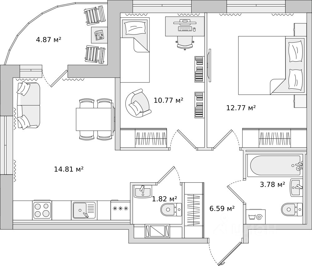 Продается2-комн.квартира,55,41м²