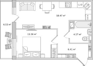 1-комн.кв., 47 м², этаж 6