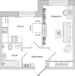 1-комн.кв., 31 м², этаж 1