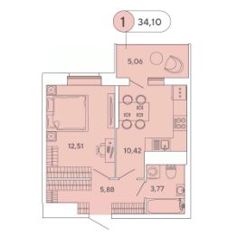 1-комн.кв., 34 м², этаж 5
