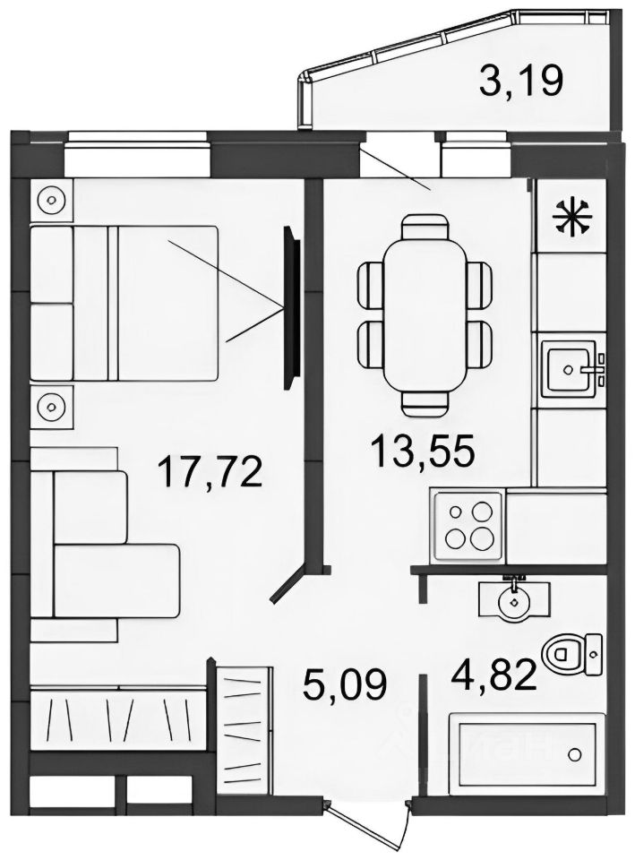 Планировка этой квартиры по данным Циан