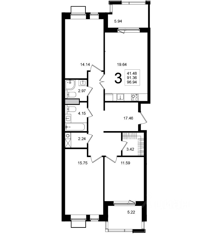 Продажа трехкомнатной квартиры 96,9м² Химки, Московская область, Химки  городской округ, Клязьма-Старбеево микрорайон, Мишино квартал, м. Ховрино -  база ЦИАН, объявление 292738486