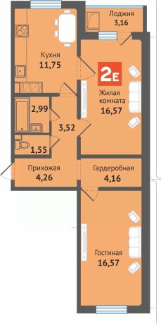 2-комн.кв., 65 м², этаж 5