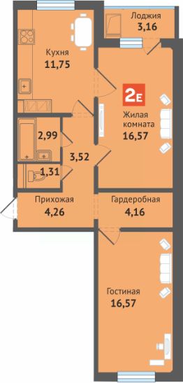 2-комн.кв., 64 м², этаж 9