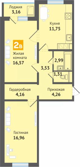 2-комн.кв., 64 м², этаж 13